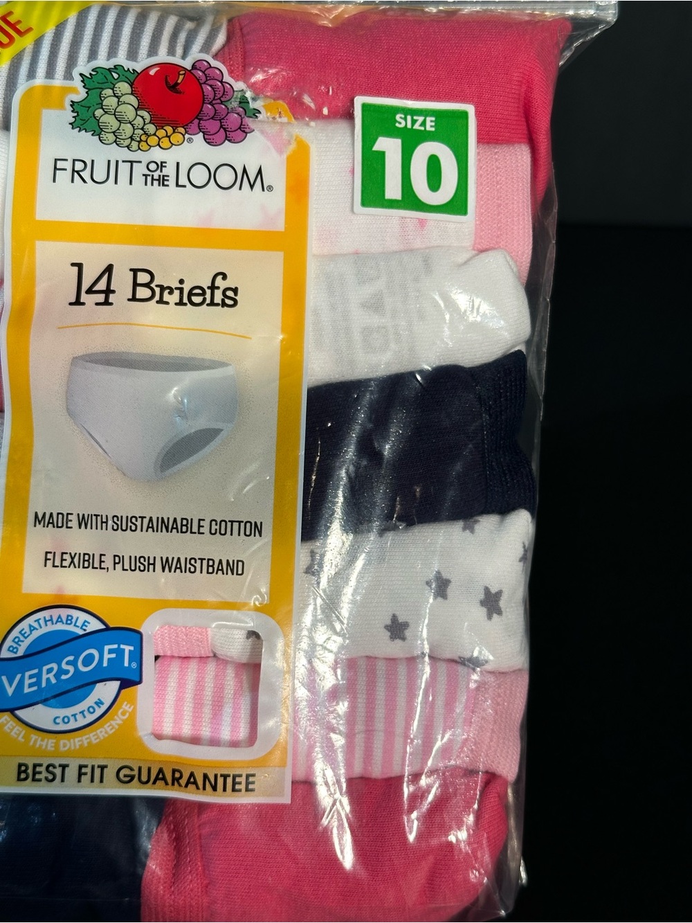 New In Package 14 PK Fruit of the Loom Girls Tag Free Cotton Briefs Size 10 - Picture 4 of 9